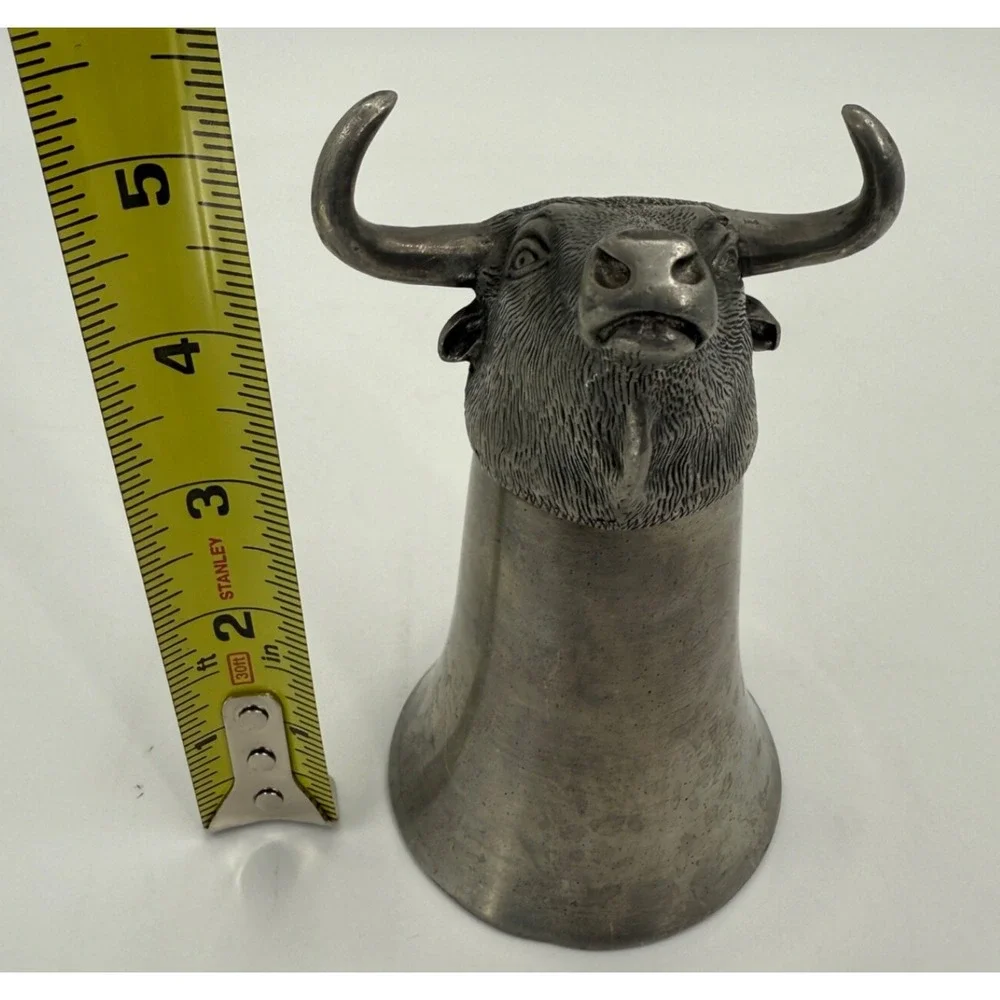 Vintage Pewter Bull Steer Head‎ Stirrup Cup 5 Inch Tall Hunting Cabin Barware